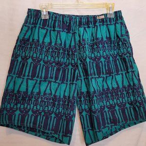 Vintage Primitive Art Board Shorts Graphic Print Teal Black Adult Size XL